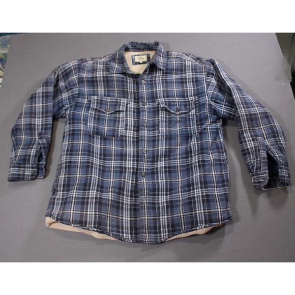 Levis Jacket Mens Blue Plaid Fleece Sherpa Lined Work Flannel Shacket Outdoor XL - Picture 1 of 10